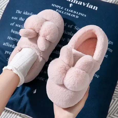 棉拖鞋女包跟可爱兔子秋冬天毛绒保暖家居家用室内情侣防滑月子鞋商品大图