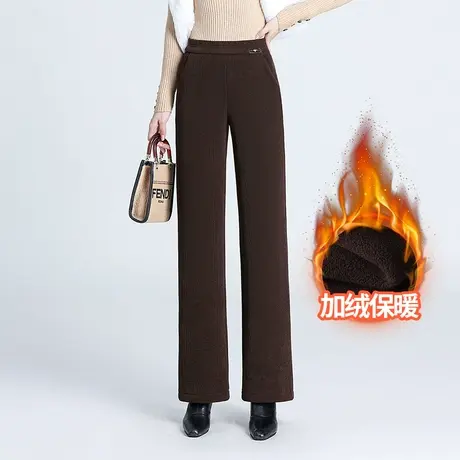 简约加绒直筒裤女2023秋冬新款高腰遮胯显瘦通勤百搭宽松休闲长裤图片