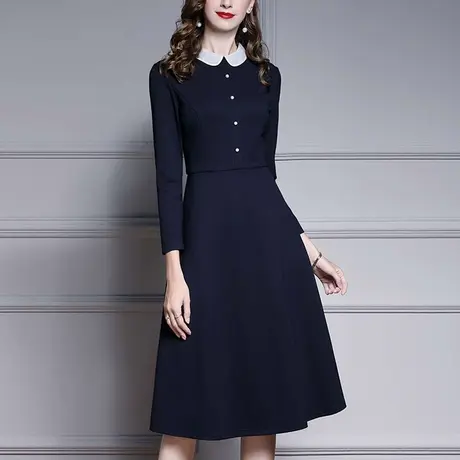 【1件7.9折】春季新款简约纯色修身A字裙气质优雅中长款连衣裙商品大图