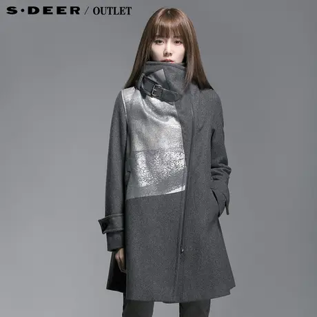 【商场同款】sdeer圣迪奥女装冬装设计感银色羊毛呢子大衣3481874图片
