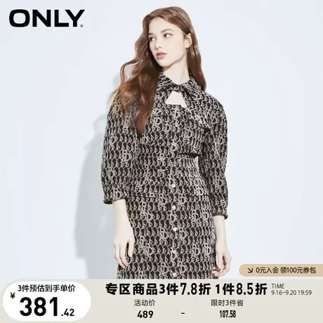 ONLY奥莱夏季A字印花高腰泡泡袖短牛仔连衣裙女图片