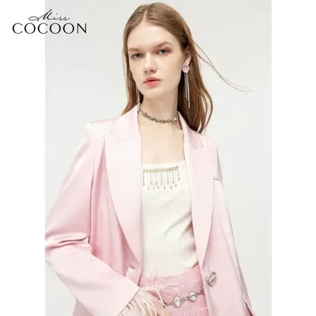 【秋上新】missCOCOON驼鸟毛醋酸上衣2023秋装新款女拼接西装外套商品大图