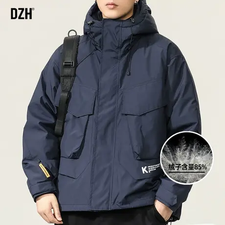 男士工装连帽羽绒服男短款冬季保暖羽绒外套潮牌男装2024新款冬装商品大图