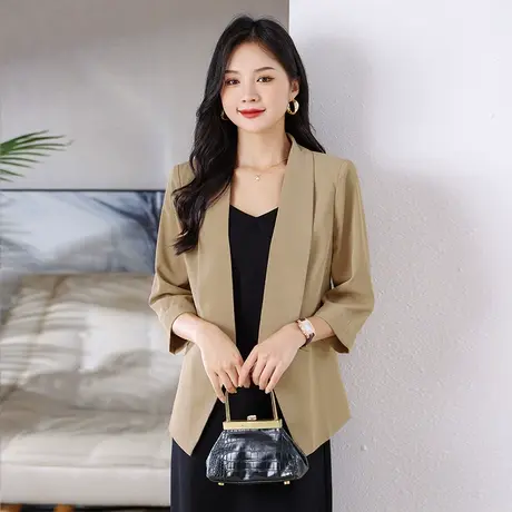 伊自尚西装外套女士2023年秋季新款胖mm大码休闲百搭开衫小西服女商品大图