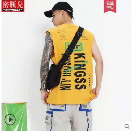 密瓶儿背心男潮夏季坎肩个性情侣装宽松ins潮牌大码运动无袖t恤男图片