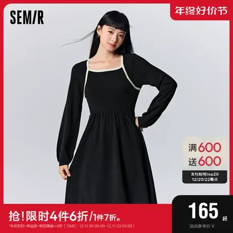 森马连衣裙女撞色方领针织裙法式优雅2023新款冬季修身打底裙气质图片