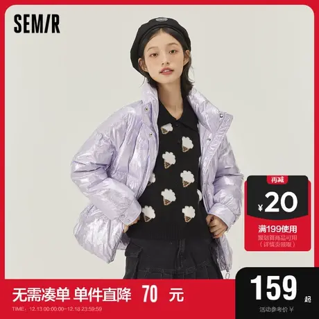 森马羽绒服女白鸭绒蝴蝶亮面2021冬季新款元气炸街宽松立领面包服商品大图