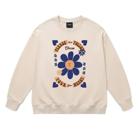 韩系可爱花朵情侣卫衣杏色纯棉爆款vinage复古甜酷风宽松落肩打底商品大图