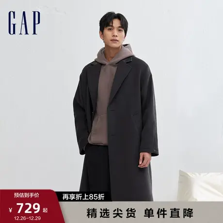 Gap男装冬季新款时尚羊毛混纺拼长款大衣宽松廓形外套836143图片