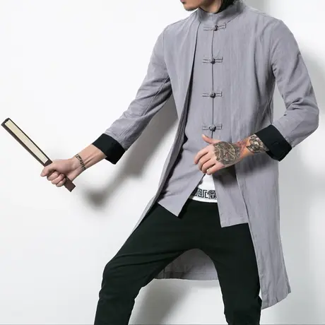 棉麻外套长袍茶服中国风改良型汉服上衣大码粗麻布唐装居士服禅服图片