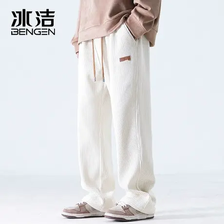 冰洁灯芯绒男士春夏季新款显瘦窄版阔腿裤潮流垂感拖地直筒休闲裤商品大图