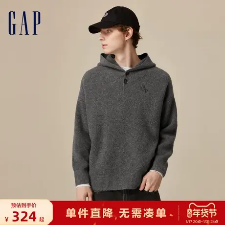 【断码优惠】Gap男女装秋冬新款半开襟针织衫情侣连帽毛衣718686图片