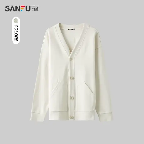 三福2024春季男士口袋开衫卫衣 时尚休闲宽松落肩外套男482583商品大图