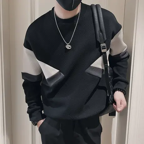 卫衣男春季重磅拼色设计高级休闲男装上衣t恤韩版宽松长袖t恤外套商品大图