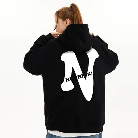 Nuthink美式大码字母卫衣冬季潮牌男2023新款加肥加大外套帽衫潮商品大图