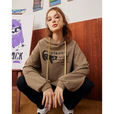 a022024春秋款复古绿休闲连帽女式卫衣图片