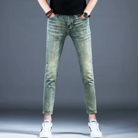复古做旧黄泥水洗新款九分牛仔裤男款小脚修身裤子潮流男士春秋款图片