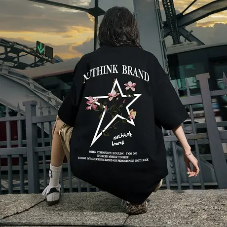 Nuthink加肥加大欧美五角星t恤男潮短袖潮牌国潮宽松潮流大码半袖商品大图