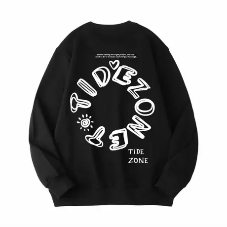 Ohlyah圆圈太阳字母印花美式复古圆领卫衣男2023秋新款情侣外套商品大图