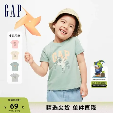 Gap女幼童2024春季新款纯棉印花图案圆领短袖T恤儿童装上衣430240商品大图