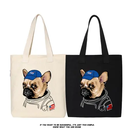 秀洛NASA宇航员狗狗恶搞帆布包单肩斜挎手提包购物袋托特包大容量商品大图