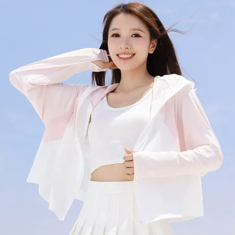 防晒衣女夏季2024新款冰丝薄款户外防紫外线透气短款披肩外套罩衫图片