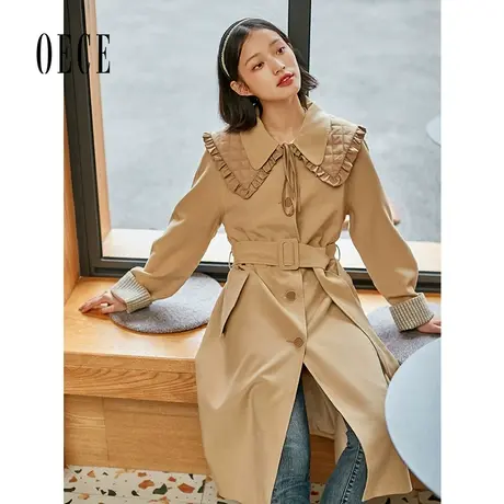 Oece设计感风衣外套秋新款女装复古大翻领中长款大衣商品大图