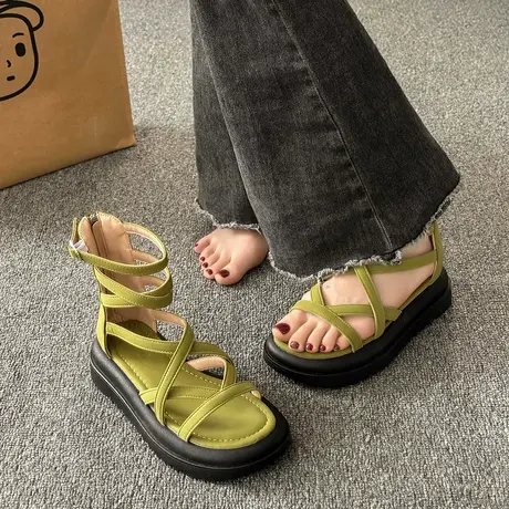 罗马凉鞋女2024新款松糕厚底高帮凉靴高级感时尚小个子镂空沙滩鞋商品大图