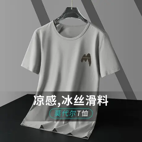 莫代尔夏季t恤男士短袖冰丝速干凉感圆领上衣服潮牌印花半袖体恤商品大图