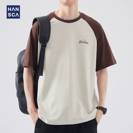 hansca 美式250g重磅短袖T恤男夏季2024新款撞色潮流字母印花上衣商品大图