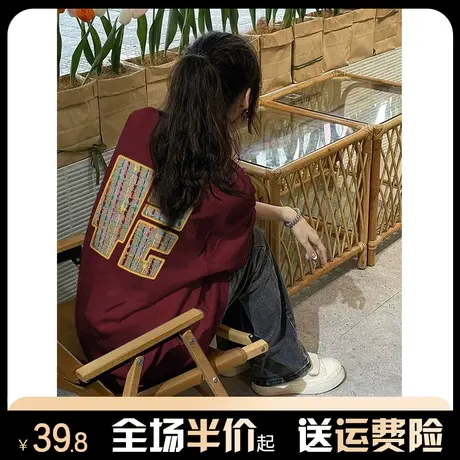 纯棉设计感印花短袖t恤女2024新款爆款夏季宽松慵懒风半袖上衣服图片