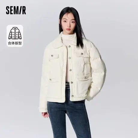 森马小香风羽绒服翻领气质优雅冬毛边肌理女商品大图