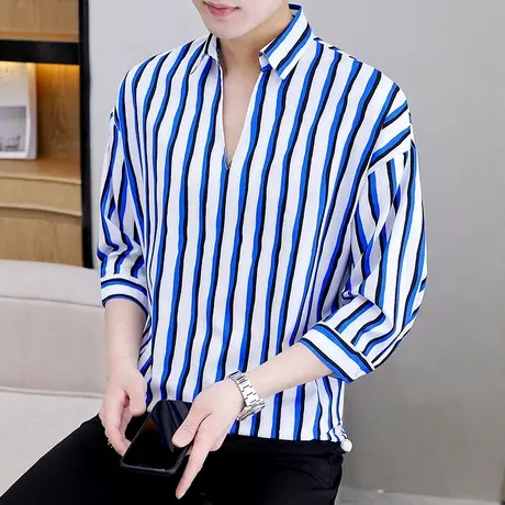 t恤男夏装短袖宽松七分袖冰感衣服打底衫潮流休闲中袖衬衫领体恤商品大图