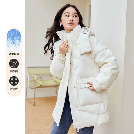 雪中飞羽绒服女士2023新款冬季连帽立领中长款保暖时尚小个子外套图片