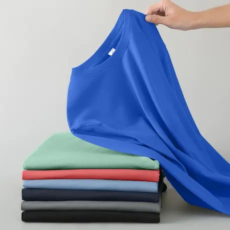 240G重磅纯棉长袖t恤男装秋季宽松内搭打底衫克莱因蓝全棉秋衣服商品大图