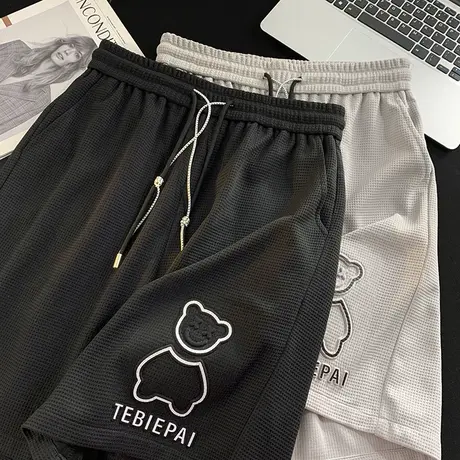 运动休闲短裤男夏季薄款冰丝华夫格宽松五分小熊潮流中裤子大裤衩商品大图