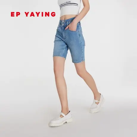 EP YAYING雅莹女装 高腰通勤三角镂空牛仔短裤 2023新款J628A图片