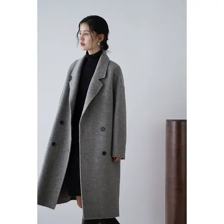 嘉茱莉2023秋冬新款韩系高级感双面呢大衣女中长款赫本风毛呢外套商品大图