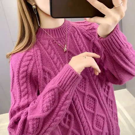 爆款毛衣女2023年新款冬季内搭打底衫洋气百搭韩版宽松粗线针织衫图片