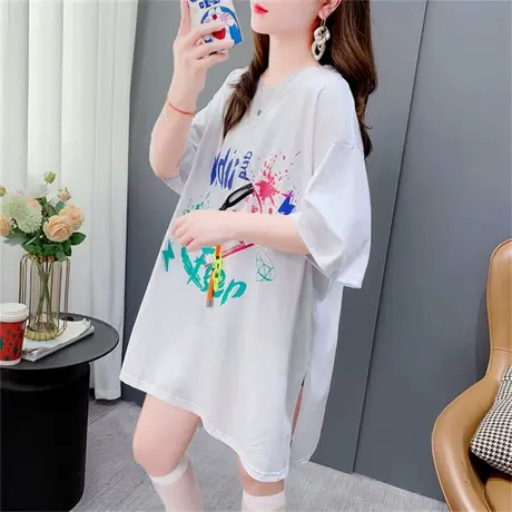 潮牌设计感短袖t恤女中长款2023新款夏季宽松洋气减龄网红上衣潮图片