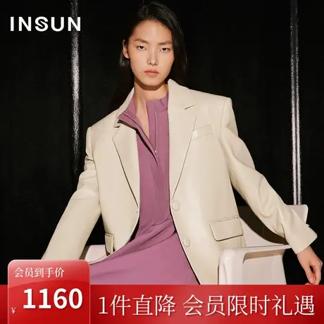 恩裳COVER2023年秋装新款酷飒大廓形气场垫肩西装环保蛋白皮皮衣商品大图