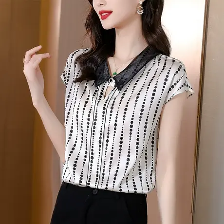 娃娃领衬衣大码短袖雪纺衫夏装洋气高端减龄年轻妈妈宽松时尚小衫商品大图