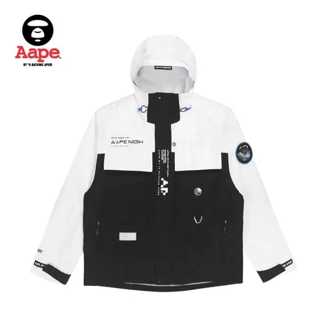 Aape旗舰店男装秋冬印花撞色拼接连帽薄款夹克外套7459XXH商品大图