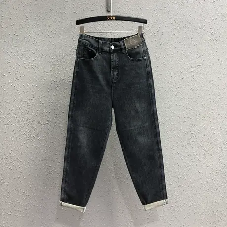 欧货2023新款个性贴布高腰显瘦牛仔九分哈伦裤女复古宽松萝卜裤潮图片