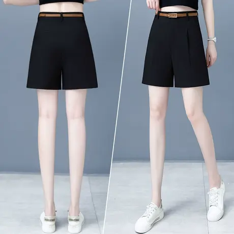 黑色西装短裤女夏季高腰薄款A字四分阔腿裤2023新款韩版显瘦中裤商品大图