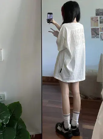 美式复古正肩纯棉短袖t恤女夏季半袖宽松潮牌ins设计感小众上衣服商品大图