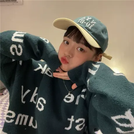 红续2023春装新款满印字母小众设计感ins潮毛衣针织衫外套上衣女图片