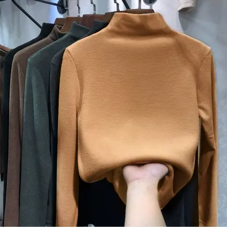 半高领打底衫女内搭长袖t恤加绒加厚春秋冬保暖德绒百搭洋气上衣图片