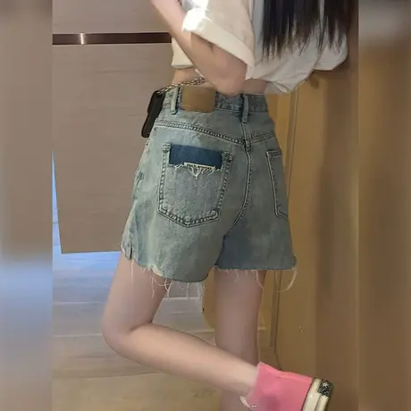 直筒牛仔短裤女高腰显瘦毛边小众设计感辣妹风夏季宽松五分阔腿裤图片