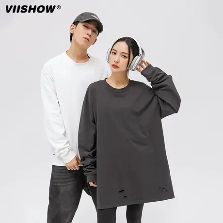 VIISHOW日系基础款纯色长袖T恤男春季新款宽松休闲内搭纯棉打底衫商品大图